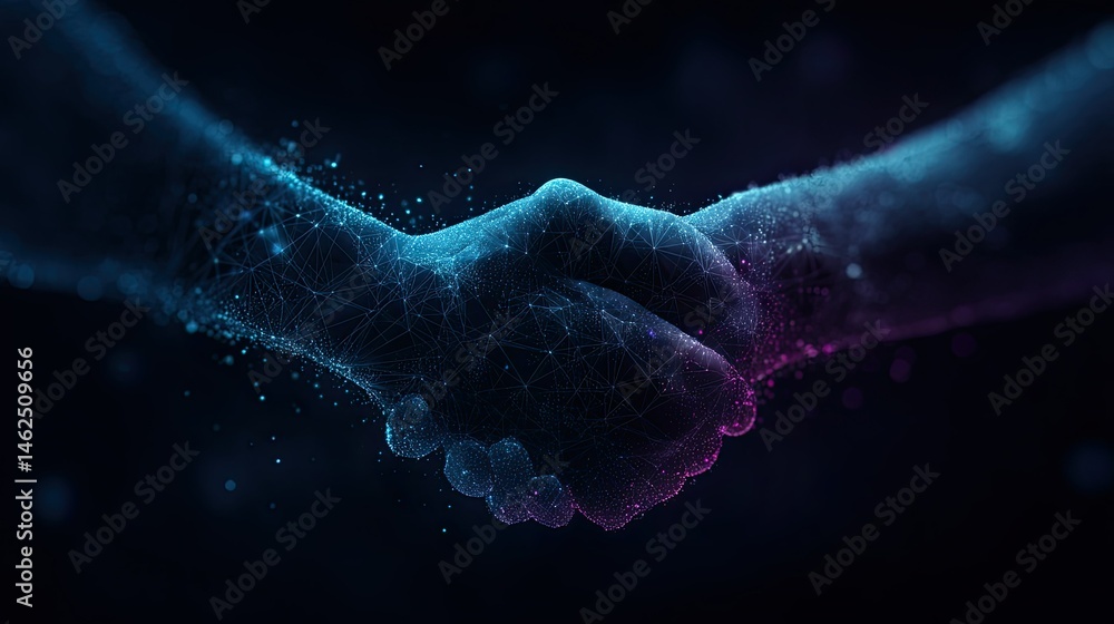 Fototapeta premium A digital handshake symbolizing collaboration and partnership in a technological context.