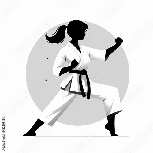 Karateka in Combat Stance – Traditional Martial Arts Uniform and Powerful Expression