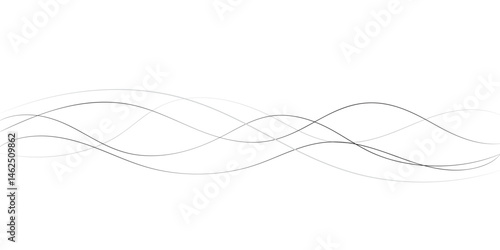 A minimalist abstract image featuring multiple, interwoven, wavy lines in varying thicknesses and dashed patterns.	