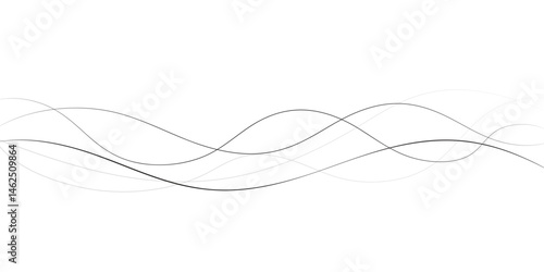 A minimalist abstract image featuring multiple, interwoven, wavy lines in varying thicknesses and dashed patterns.	