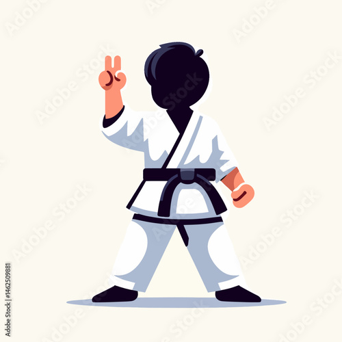 Martial Artist Practicing Karate – Dynamic Pose in White Gi with Black Belt