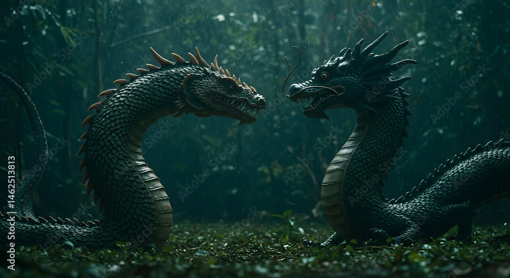 Fototapeta premium Two Dragons in a Forest