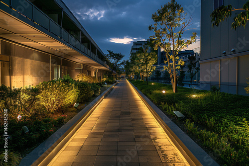 Urban travel reveals a road leading to the city, then winding through the park, and finally back to a city street under the summer sky