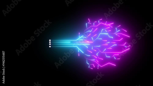 Futuristic AI Brain Circuit Tree – Glowing Neon Data Flow on Circuit Board Background (PNG Alpha, Loop Ready)