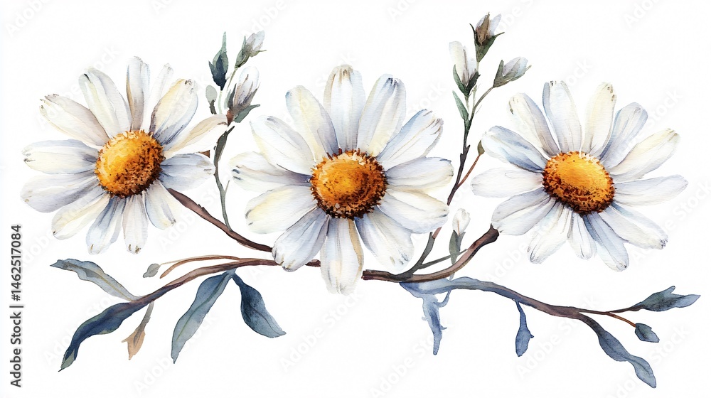 Obraz premium Vibrant Watercolor Daisy Flower Illustration for Design Projects