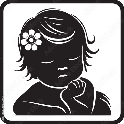 Beautiful black and white baby silhouette vector for logos.