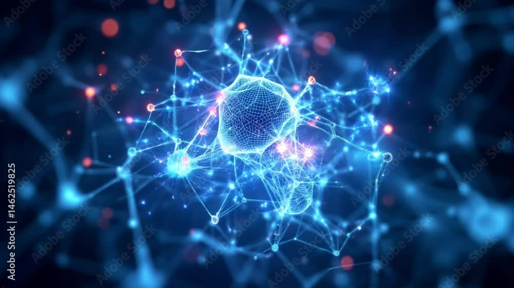 Abstract neural network animation with glowing interconnected nodes representing artificial intelligence and machine learning Abstract neural network animation with glowing interconnected nodes representing artificial intelligence and machine learning