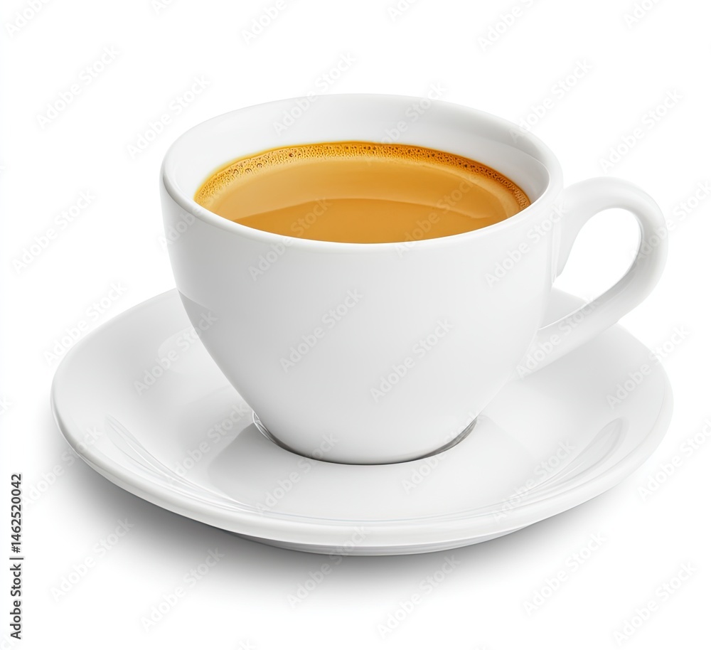 custom made wallpaper toronto digitalA white ceramic coffee cup filled with light brown coffee sits on a matching saucer.  The coffee is a light, golden-tan color and has a visible crema