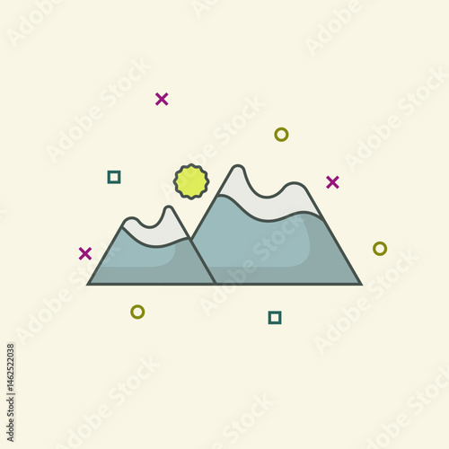 Vector mountain and sun nature morning hiking sunrise cartoon