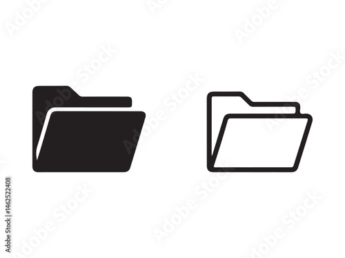Two simple folder icons, one solid black, one outline black, representing file organization.