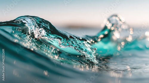 Gentle ocean wave rolls onto a sandy beach, creating a tranquil scene under the bright sun. Soft blue waters and clear skies evoke a sense of peace and calm.