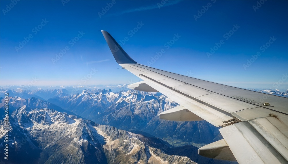 Obraz premium High mountain peaks seen from an airplane window