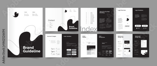 Black White  Brand Manual Design, Brand Guideline Layout Template 