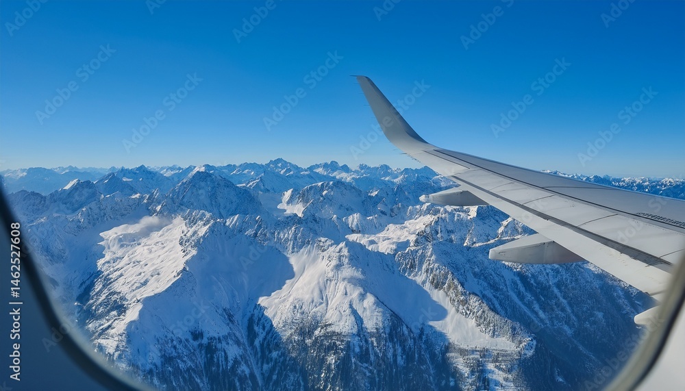 Fototapeta premium High mountain peaks seen from an airplane window