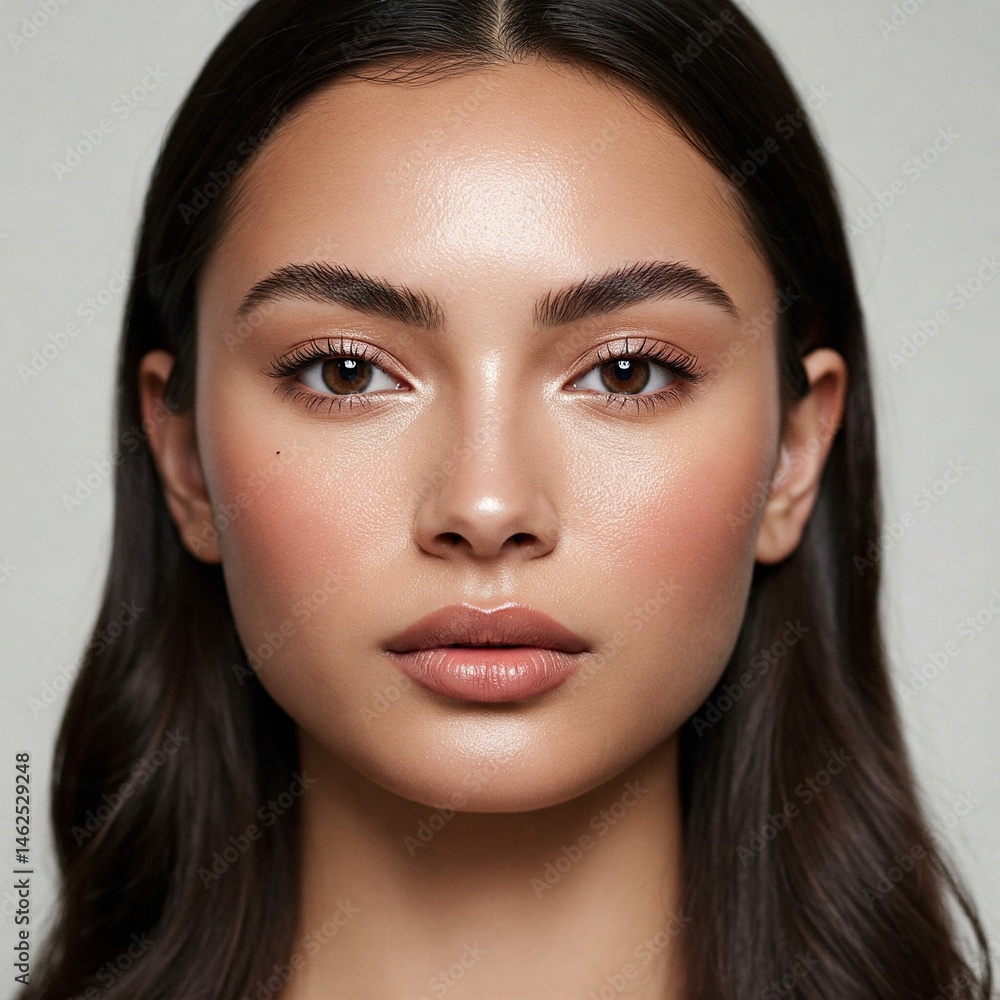 Fototapeta premium Close-up portrait of a young woman with healthy glowing skin, natural face beauty care