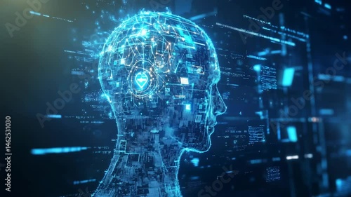 Artificial Intelligence concept with digital human head for deep learning