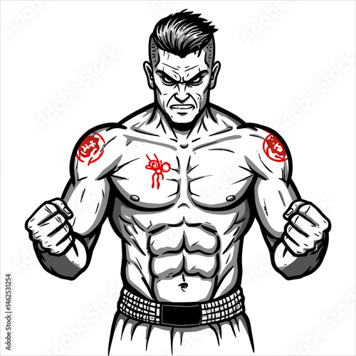 Powerful Fighter Tattoo Design Muscular Man with Tribal Ink