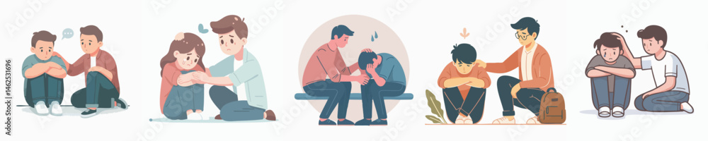 someone comforting his sad friend style vector flat design someone comforting his sad friend style vector flat design
