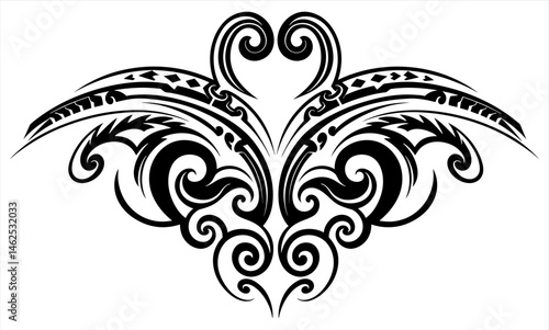 Elegant Tribal Tattoo Design Intricate Floral and Swirl Pattern