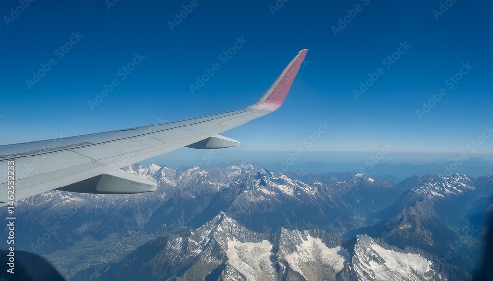 High mountain peaks seen from an airplane window High mountain peaks seen from an airplane window