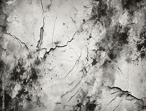 Abstract grunge black and white distressed texture background. Rustic cracked texture with many cracks and scratches.. Graphic illustration with transparent background.