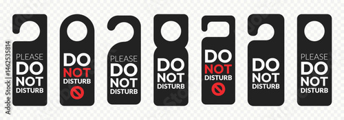 Do not disturb door hanger signs of hotel room. Please do not disturb hotel design black color. Vector illustration