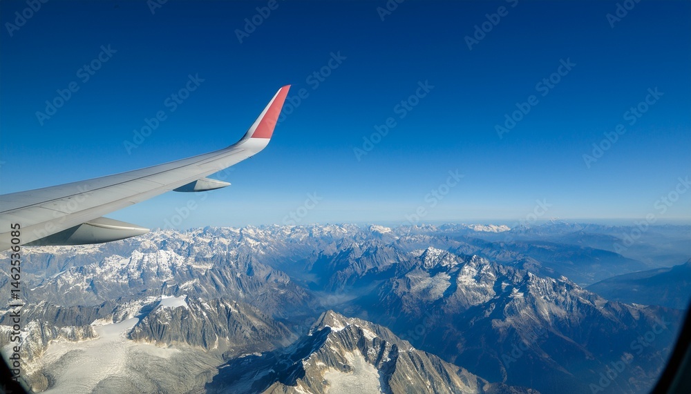 Fototapeta premium High mountain peaks seen from an airplane window