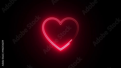 Love with heartbeat, Heartbeat Animation, Romantic heartbeat and Love, neon animated .on black background. Heartbeat line icons, symbols and symbols. isolated health medical  symbol .