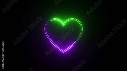 neon red heart beat with love icon animation on a black background.Glowing neon line Broken heart or divorce icon isolated on black background. Love symbol.