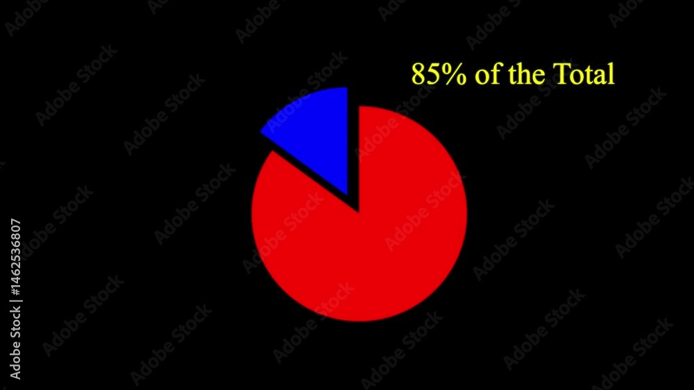 Pie chart infographic icon animated with 85% of the total animation isolated on black background. Pie chart infographic icon animated with 85% of the total animation isolated on black background.