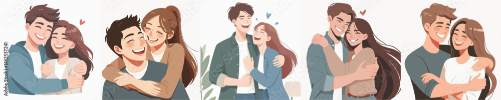 young couple hugging laughing together vector flat design style young couple hugging laughing together vector flat design style