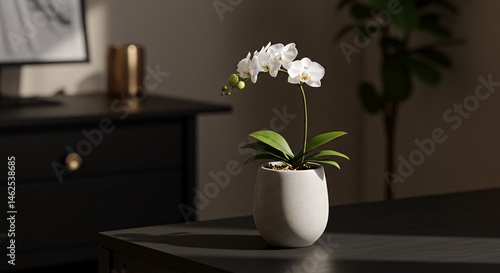 Wallpaper Mural Elegant white orchid plant in pot on dark table home decor flower arrangement phalaenopsis floral design Torontodigital.ca
