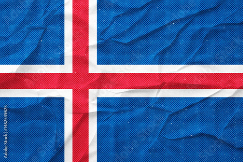 Fotografie Abstract, visually striking Iceland flag design with crumpled texture and halftone pattern effect