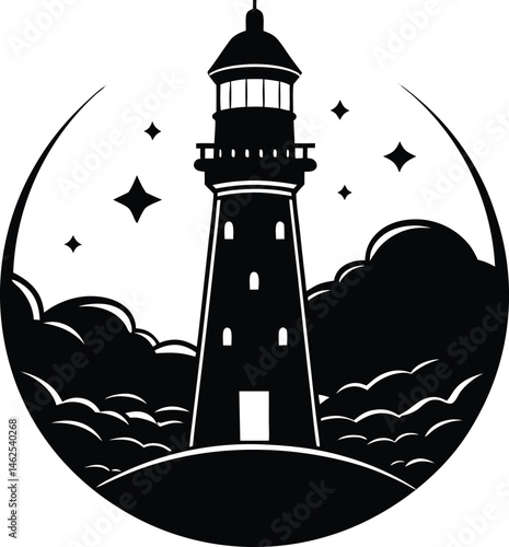 lighthouse on a black background vector illustration