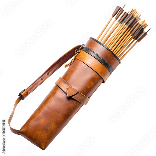 Leather Quiver with Arrows Archery Equipment isolated on transparent background