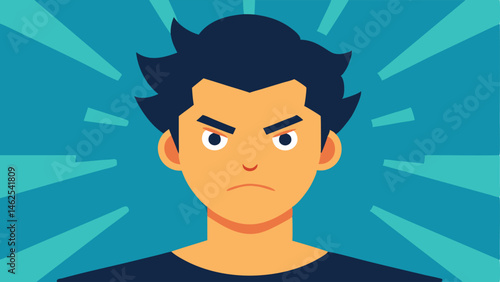 Furrowed Brows and Clenched Jaw A frontal view of a persons face with exaggerated brows drawn together and a clenched jaw showing their willpower. The hair is slightly tousled