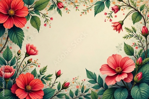 Bold blooms, leafy vines, tapestry weave, muted tones, subtle, handmade