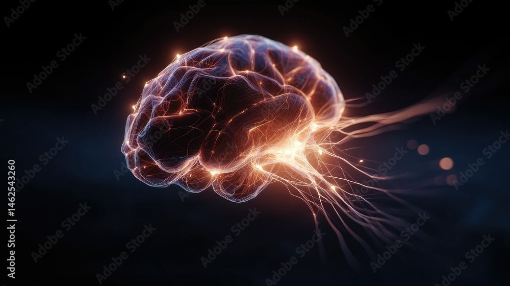 A glowing brain illustration with neural connections, symbolizing thought and intelligence. A glowing brain illustration with neural connections, symbolizing thought and intelligence.