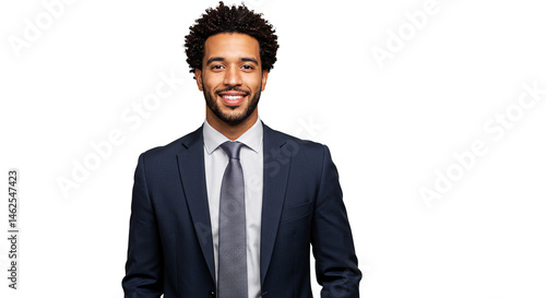 Professional headshot of smiling african american businessman in suit and tie on white background for corporate use on transparent background