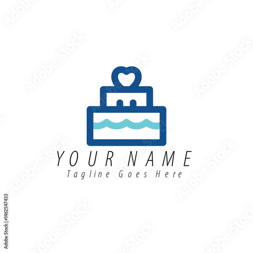 Cake Shop Logo Design. Sweet Wedding Cake with Heart
