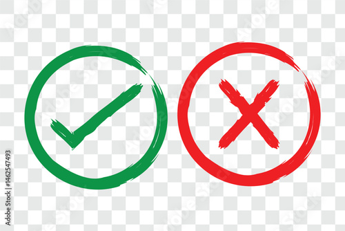 checklist icons, sketch checkboxes, tick and cross symbols. Crayon checkmark element. Cross brush signs 