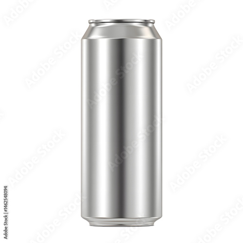 A sleek aluminum beverage can stands tall against a crisp white backdrop, its minimalist design reflecting a sense of clean, modern refreshment and simplicity.