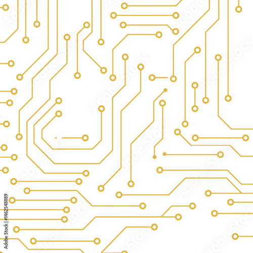 Circuit board pattern with gold lines and nodes in technology design vector illustration 