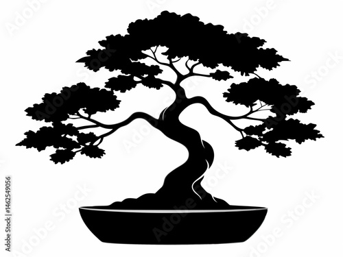 Bonsai Tree Silhouette, Bonsai Icon Vector, Tree Symbol illustration