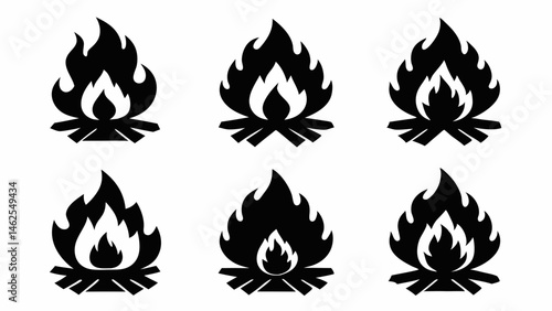 Bonfire Icon set,camp fire flame black  silhouette vector set