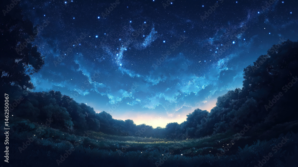 Naklejka premium Beautiful starry night sky filled with twinkling stars in a calm and peaceful cosmic setting