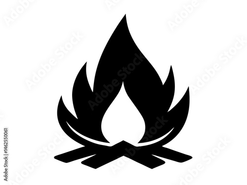 camp fire icon,camp fire flame black  silhouette vector,bonfire icon