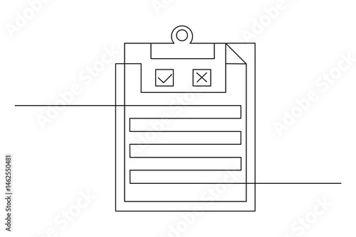 Clipboard with checklist continuous one line drawing and minimalist style