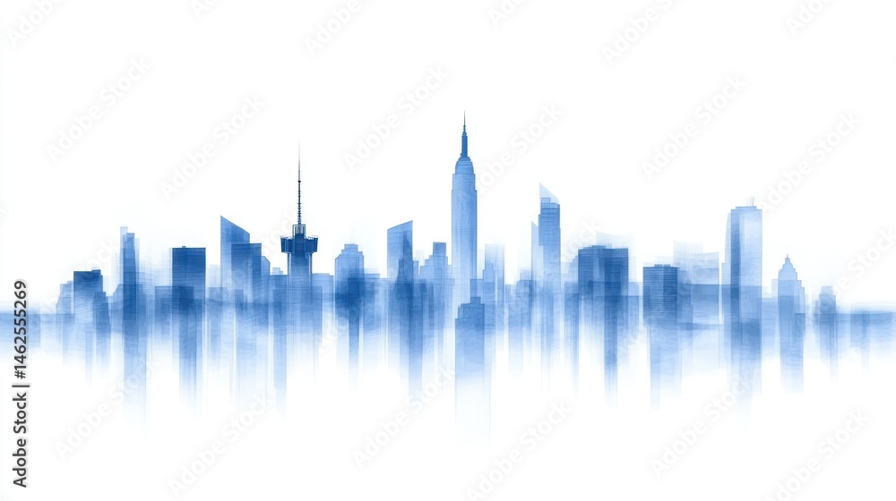 Fototapeta premium Abstract blue cityscape silhouette of urban building skyline architecture illustration