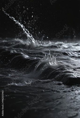 Wallpaper Mural Rapid water stream, blurred streaks, black background, sharp focus droplets, blur, energy, black Torontodigital.ca